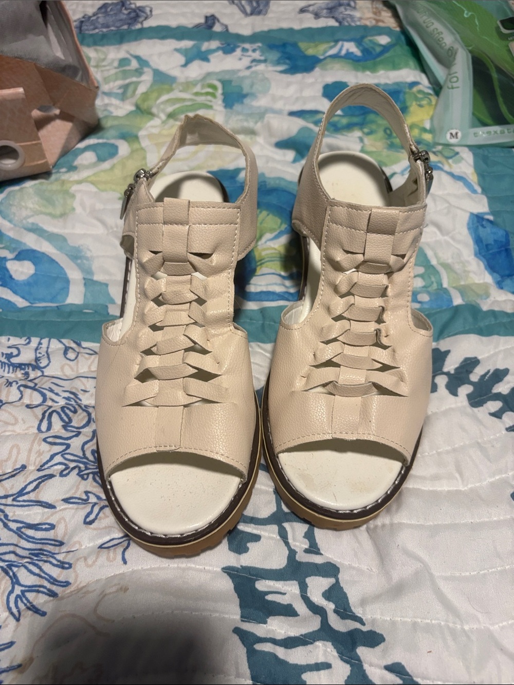 Women’s Beige Woven Leather Slingback Sandals